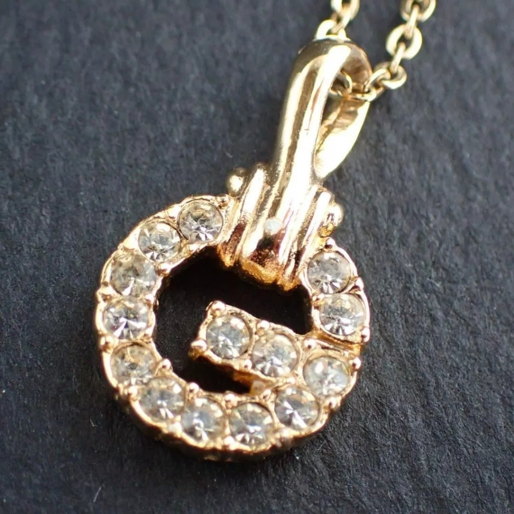 Vintage Givenchy G-logo Gold Crystal Pendant Necklace